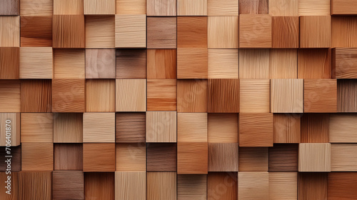 Organic Elegance: Wooden Squares Texture in 3D Rendering Wallpaper