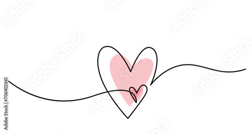 Two hearts in simple one line style and color shape love signs. Love