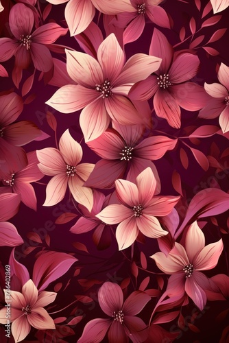 Burgundy pastel template of flower designs with leaves and petals