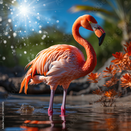 Pink flamingo bird in summer © Sikun