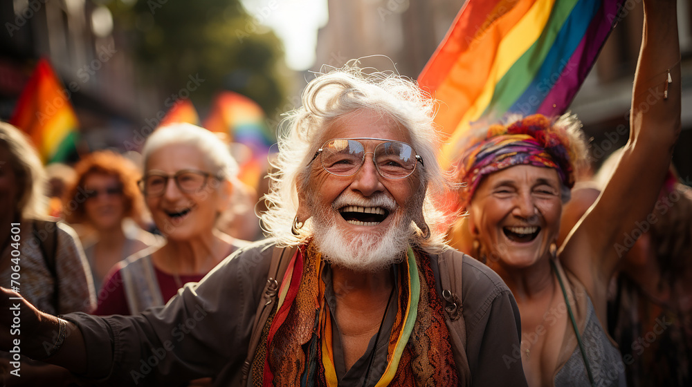 Mature man screaming at LGTBI pride day event. Mature man screaming at LGTBI pride day event.