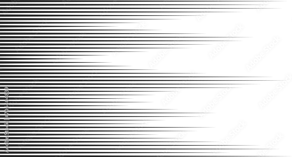 Anime style line background. Comics book frame speed lines. Monochrome manga super hero force movement layout. Simple geometric horizontal striped motion effect. - obrazy, fototapety, plakaty 
