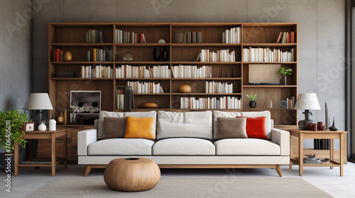 Mid-Century Marvel: Sofa and Bookcases in Modern Living