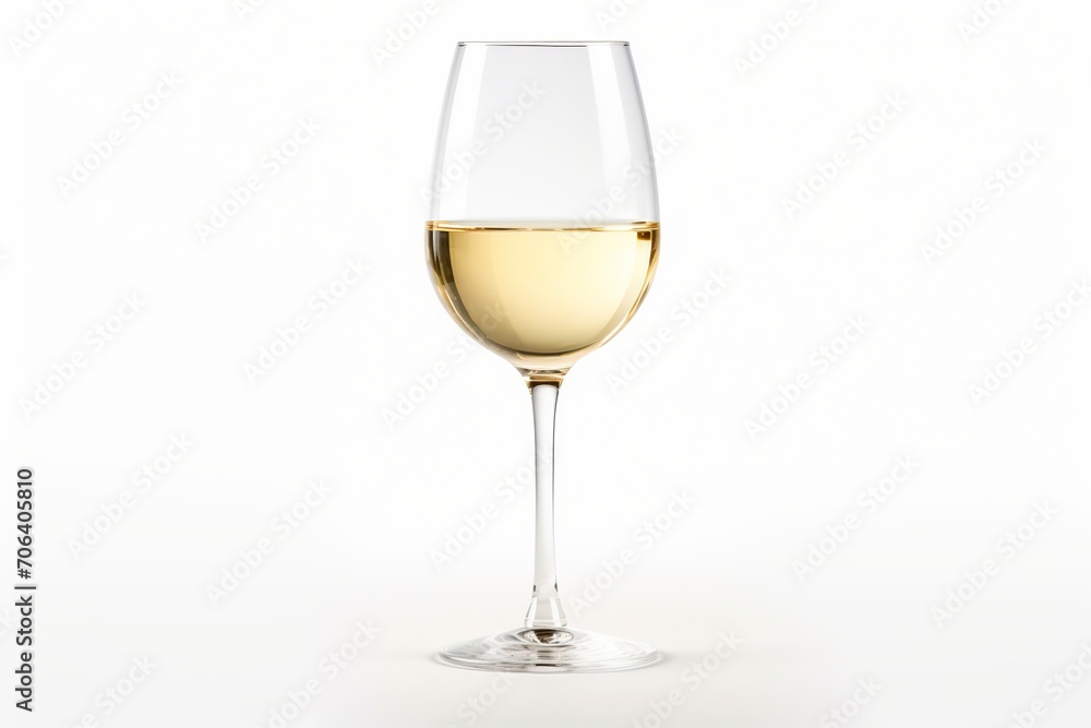 White wine in a glass on white background White wine in a glass on white background