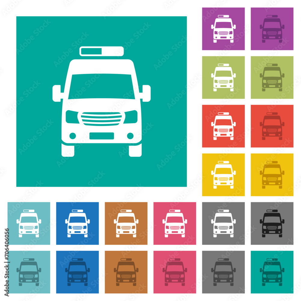Ambulance car front view square flat multi colored icons Ambulance car front view square flat multi colored icons