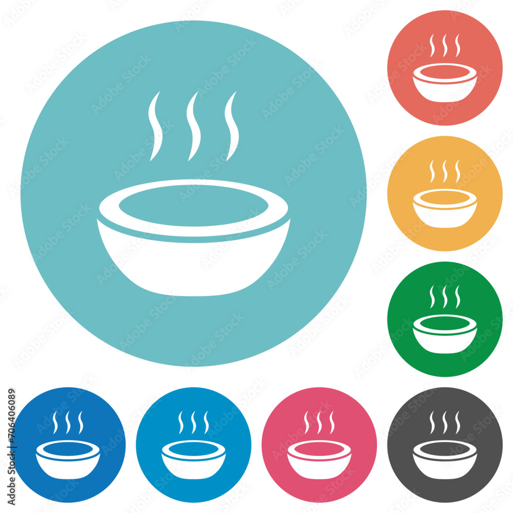 Steaming bowl flat round icons