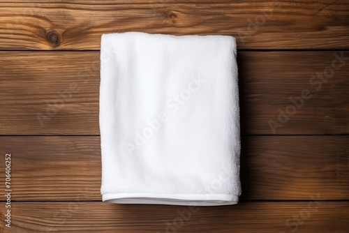 White folded towel on wooden table