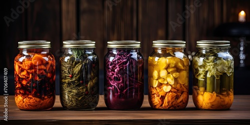 Jars containing different fermented vegetables