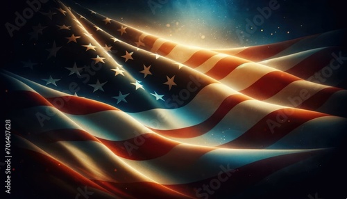 American Flag Backlit with Ethereal Glow, Patriotic Background, Presidents' Day photo