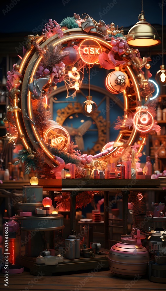 Christmas decoration in a shop window in Paris, France. 3d rendering