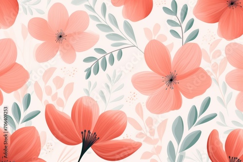 Coral pastel template of flower designs with leaves
