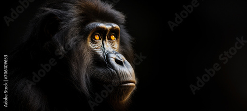 Portrait of a Uganda mountain gorilla, silverback on black background © chiew