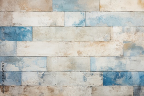 Cream and cerulean brick wall concrete or stone texture photo