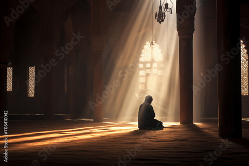 a person praying in the mosque in the sunshine