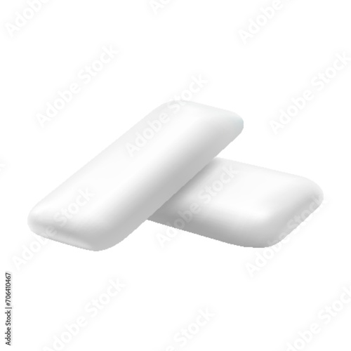 White mint chewing gum set for ads and package element, Chewing bubble gum mockups, Chewing pads isolated on white background, 3d vector realistic illustration