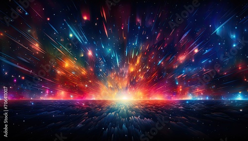 Colorful burst of colorful lights in the space background