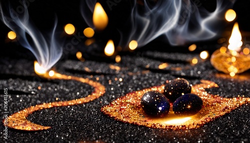 burning match on a black background, fire embers pirouette in abstract brilliance. dynamic light play in the profound night photo
