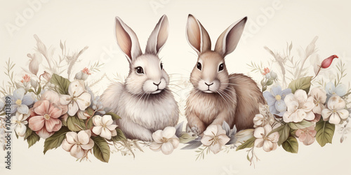 "Whimsical Easter Bunnies Frolicking Among Blooms