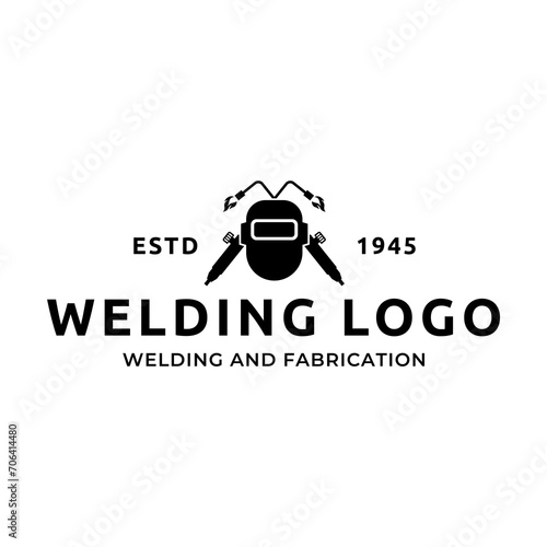 Welding torch logo design. Welder tool vector design. Welding work logotype.