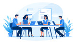 People in a business meeting, flat design style vector illustration, graphics, office, white background