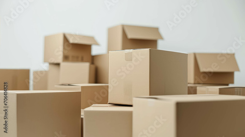Cardboard Boxes on White Background. Packages for Shipping or Moving © Immersive Dimension