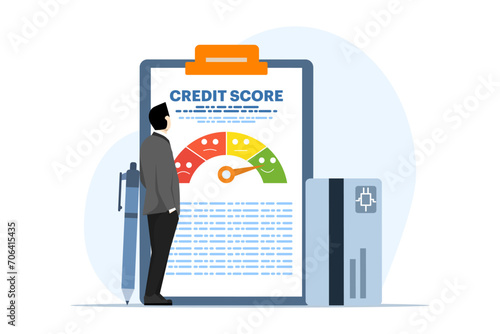 good credit score illustration concept. Person with good credit score, receiving good credit score notification. Personal finance concept. Vector illustration.