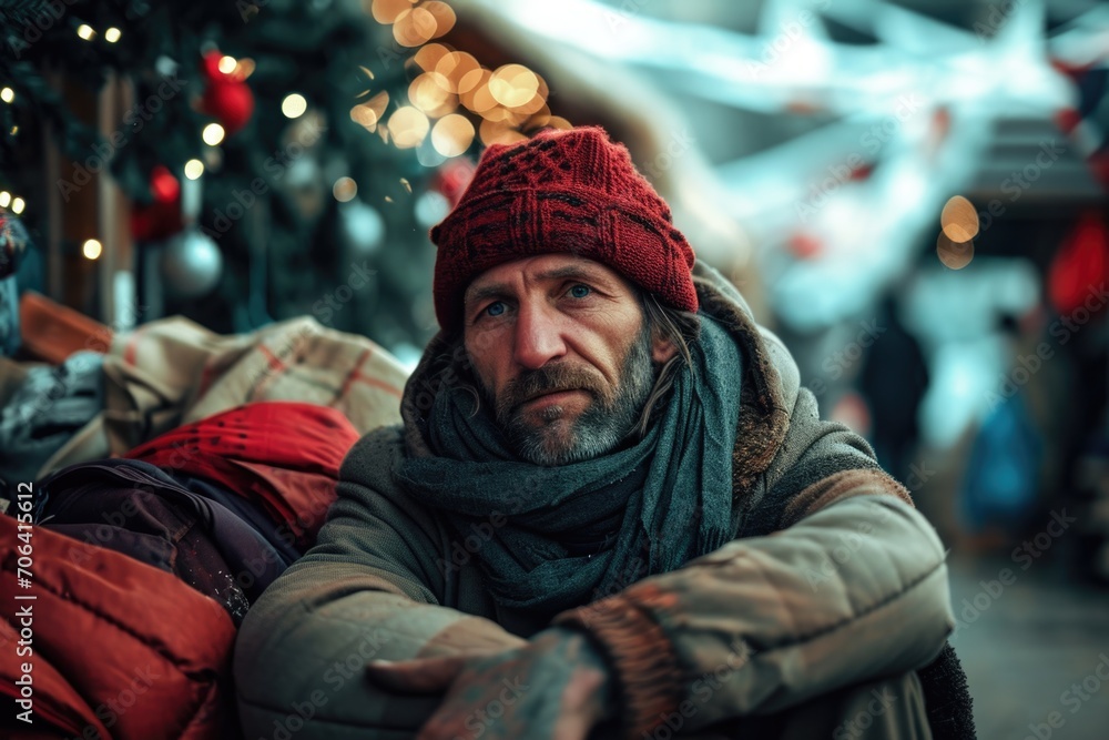 A man wearing a red hat and scarf. Suitable for winter-themed designs A man wearing a red hat and scarf. Suitable for winter-themed designs