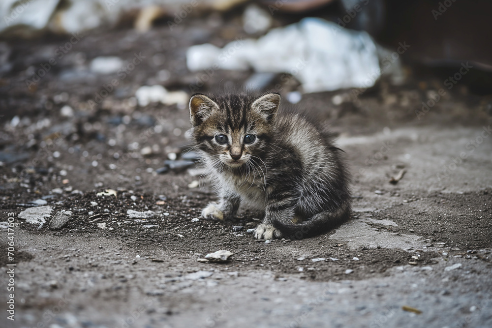 small dirty freezing kitten on the street small dirty freezing kitten on the street