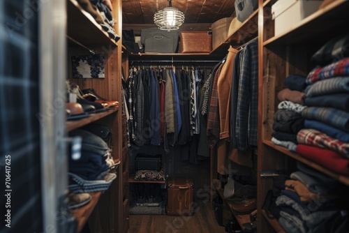 A walk-in closet filled with an abundance of clothes. Perfect for fashion enthusiasts or interior design inspiration
