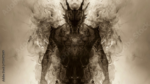 Demon Figure Made of Reflective Glas Overlaping With Double Exposure Effect. Artistic Demon Concept photo