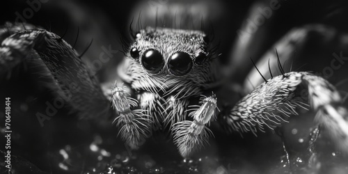A black and white photo of a spider. Can be used for educational purposes or in nature-related projects