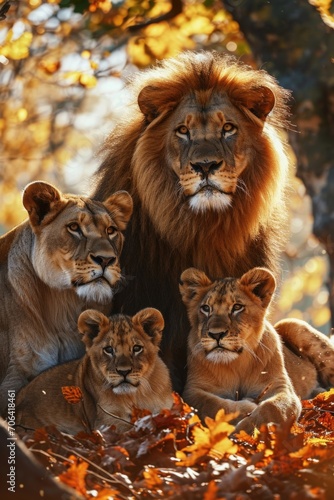 lion family in the fall