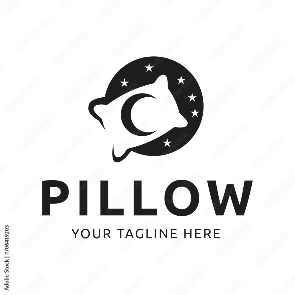 Simple Design Sleeping Pillow. Logo for Business, Interior, Furniture and Sleep Symbol.