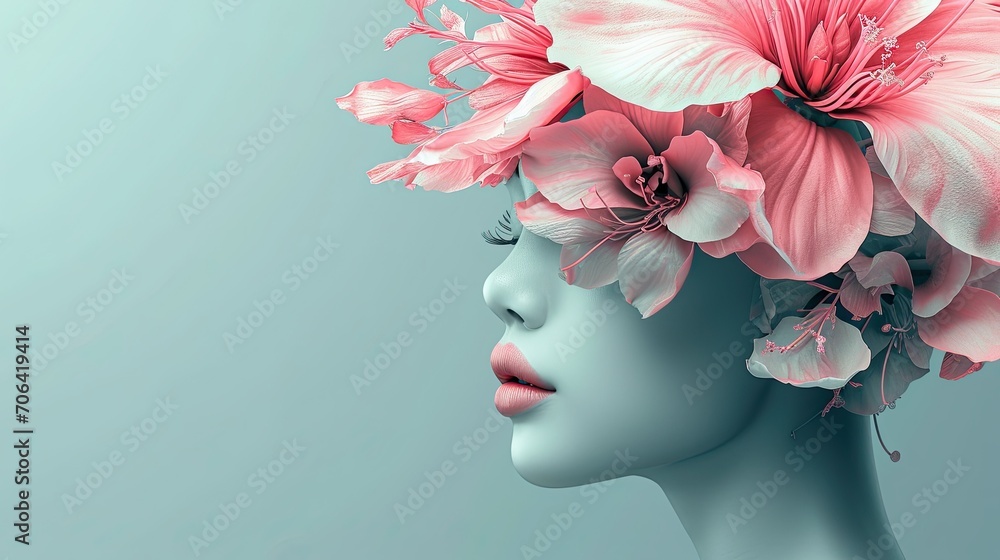 © MiguelAngel - Conceptual 3d illustration, woman and flower head, abstract, acurate details