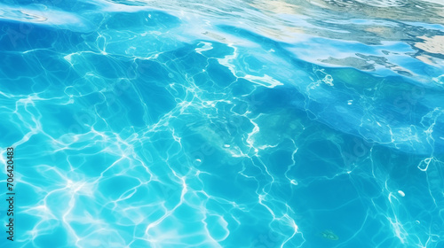 Sea water surface, Blue ripped sea water as swimming pool. Crystal clear ocean lagoon bay turquoise blue azure water surface, closeup natural environment. Tropical Mediterranean beach water, Ai