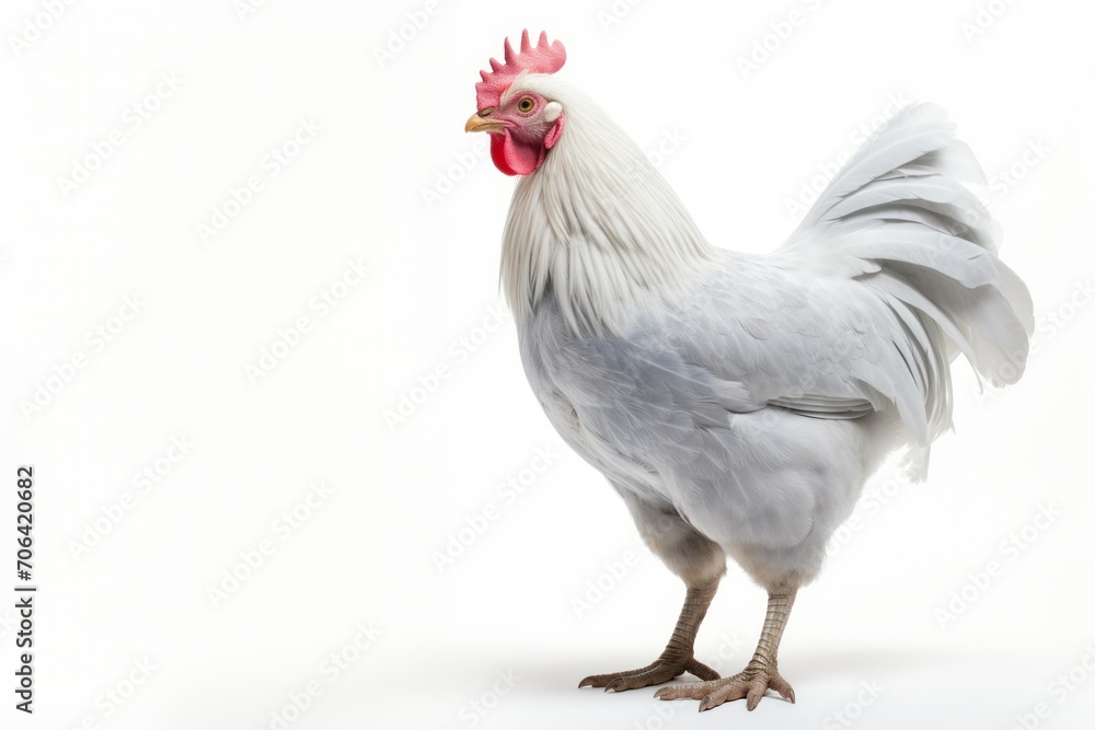 Majestic white rooster, isolated on a white background