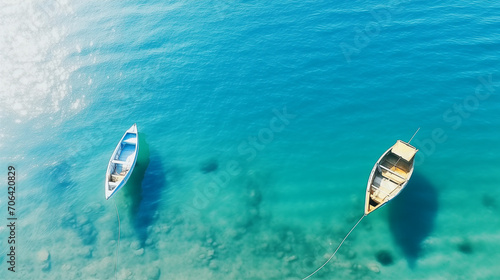 boat on the sea, Boats from air. Aerial view on sea in Turkey. Summer seascape with clear water in sunny day. Top view of boats from drone. Summer seascape from air, Ai generated image