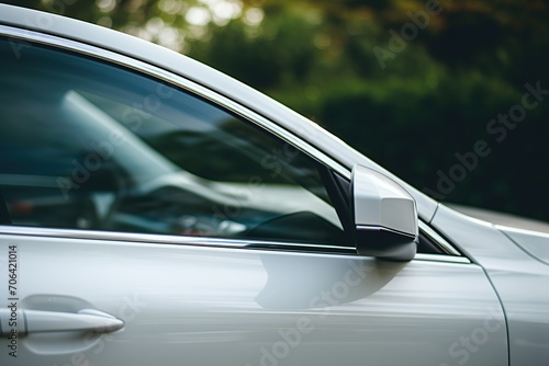 Closeup photo of a new white modern car