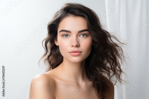 Portrait of beautiful woman with perfect smooth skin. Concept of natural beauty