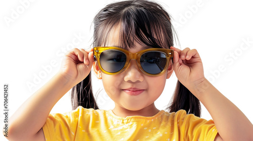 Solo Chinese Girl Wears Shades on a transparent background