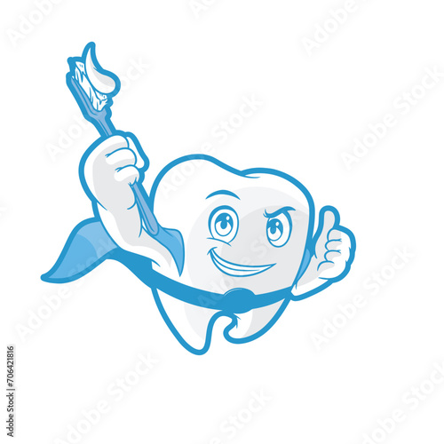 Tooth friendly superhero holding toothbrush 