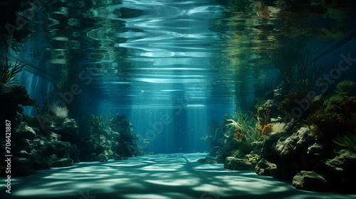 Scene in the forest, Swimming pool from underwater, Ai generated image 