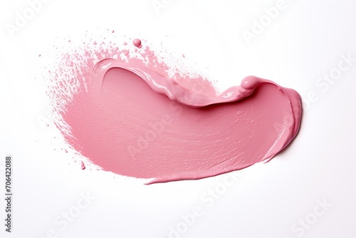 Pink lipstick smear on white background photo