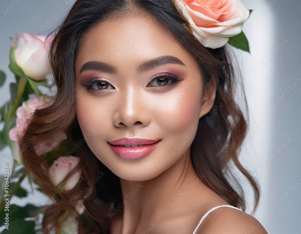 Elegant Asian Model: Beauty & Glamour in Closeup Portrait Elegant Asian Model: Beauty & Glamour in Closeup Portrait