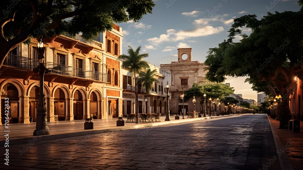 Panoramic view of Plaza de Armas in Cartagena, Colombia.