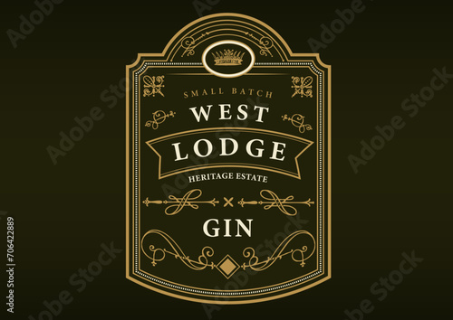 Vintage Alcohol Packaging Labels Gin Old Craft Drink Bottle Vector Badges Liqor