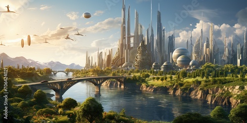 Futuristic sustainable green city, concept of city of the future based on green energy and eco industry.