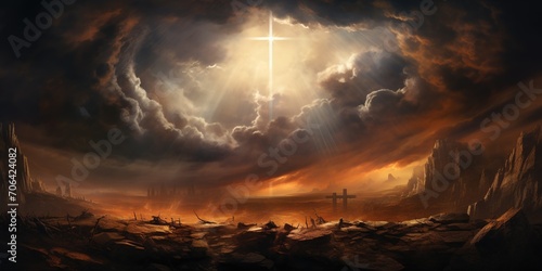 Obraz na płótnie Holy cross symbolizing the death and resurrection of Jesus Christ with The sky o