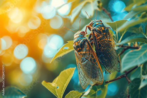 Cicadas on a summer day, a vibrant scene featuring cicadas in their natural habitat on a warm summer day. photo