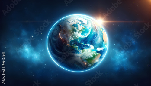Globe Terrestre flottant dans l'espace idéal pour articles sur le changement climatique, émissions de gaz a effet de serre, la terre, l’environnement, l'écologie, l'espace, l'univers
